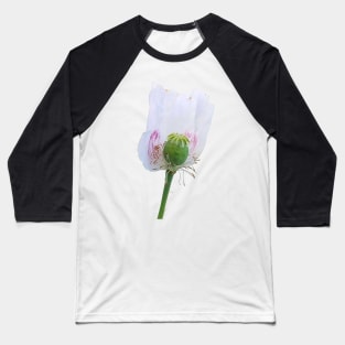 White Poppy Flower Baseball T-Shirt